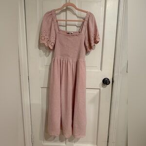 Pale Pink Madewell Summer Midi Dress. Lucite. Eyelet Sleeve. Size Large
